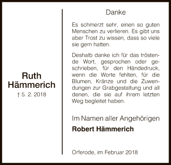 Traueranzeige von Ruth Hämmerich von Eschwege