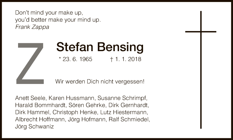  Traueranzeige für Stefan Bensing vom 10.02.2018 aus Eschwege