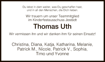 Traueranzeige von Thomas Uth von Eschwege