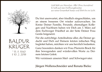 Traueranzeige von Baldur Krüger von Eschwege
