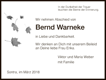 Traueranzeige von Bernd Warneke von Eschwege