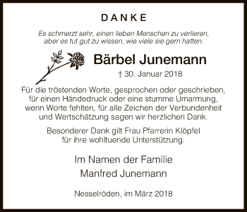 Traueranzeige von Bärbel Junemann von Eschwege