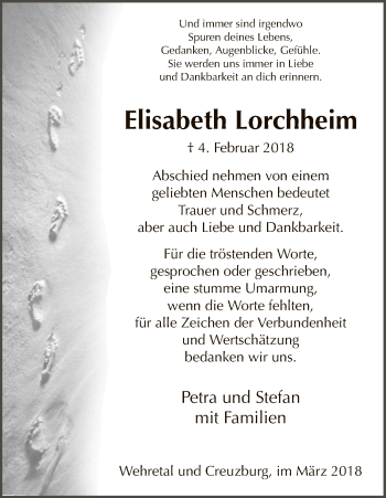 Traueranzeige von Elisabeth Lorchheim von Eschwege