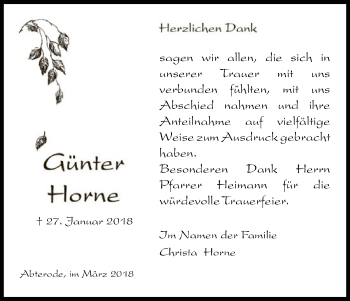 Traueranzeige von Günter Horne von Eschwege