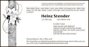 Traueranzeige von Heinz Stender von Eschwege