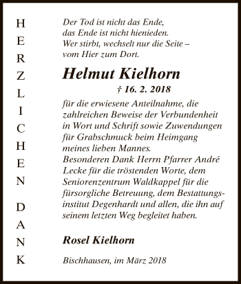 Traueranzeige von Helmut Kielhorn von Eschwege