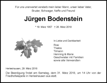 Traueranzeige von Jürgen Bodenstein von Eschwege