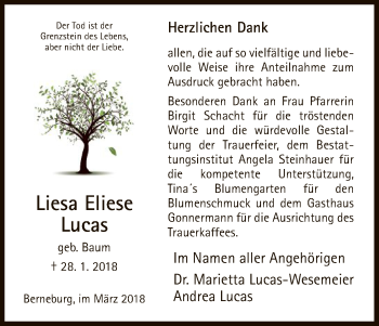 Traueranzeige von Liesa Eliese Lucas von Eschwege