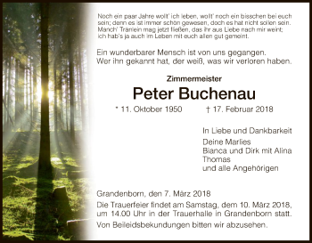 Traueranzeige von Peter Buchenau von Eschwege