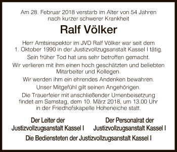 Traueranzeige von Ralf Völker von Eschwege