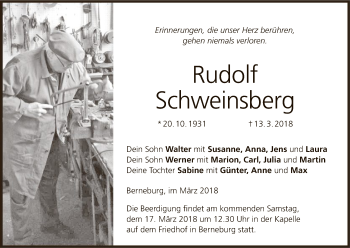 Traueranzeige von Rudolf Schweinsberg von Eschwege