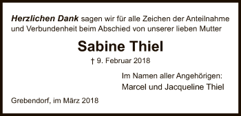 Traueranzeige von Sabine Thiel von Eschwege