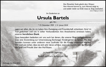 Traueranzeige von Ursula Bartels von Eschwege