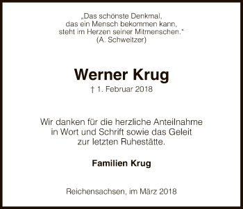 Traueranzeige von Werner Krug von Eschwege