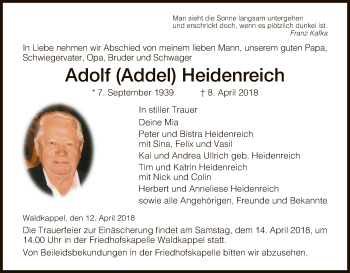 Traueranzeige von Adolf Heidenreich von Eschwege