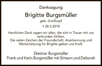 Traueranzeige von Brigitte Burgsmüller von Eschwege