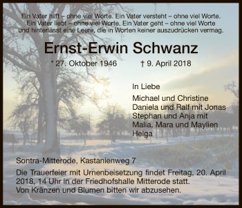 Traueranzeige von Ernst-Erwin Schwanz von Eschwege