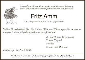 Traueranzeige von Fritz Amm von Eschwege