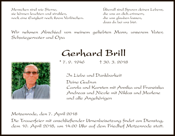 Traueranzeige von Gerhard Brill von Eschwege