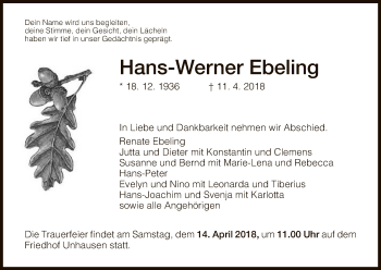 Traueranzeige von Hans-Werner Ebeling von Eschwege