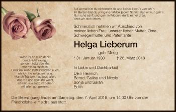 Traueranzeige von Helga Lieberum von Eschwege