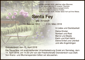 Traueranzeige von Senta Fey von Eschwege