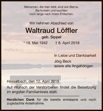 Traueranzeige von Waltraud Löffler von Eschwege