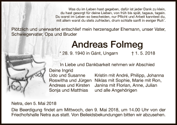 Traueranzeige von Andreas Folmeg von Eschwege