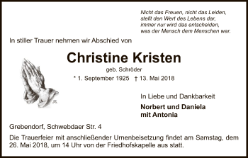 Traueranzeige von Christine Kristen von Eschwege