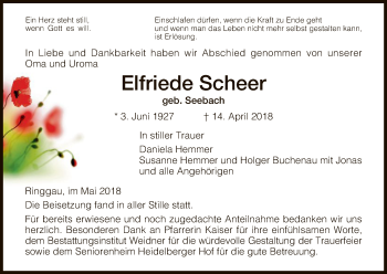 Traueranzeige von Elfriede Scheer von Eschwege