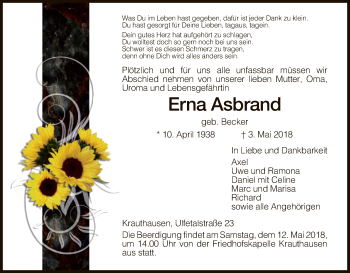 Traueranzeige von Erna Asbrand von Eschwege