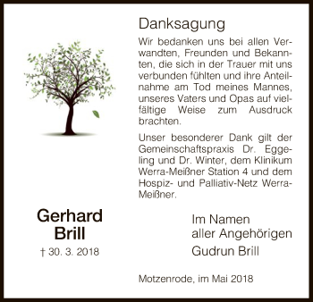 Traueranzeige von Gerhard Brill von Eschwege