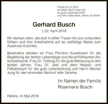 Traueranzeige von Gerhard Busch von Eschwege