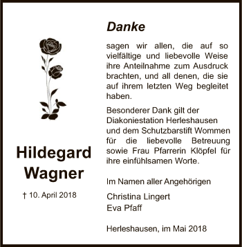 Traueranzeige von Hildegard Wagner von Eschwege