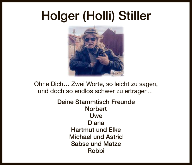  Traueranzeige für Holger Holli Stiller vom 19.05.2018 aus Eschwege