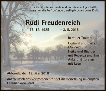 Traueranzeige von Rudi Freudenreich von Eschwege