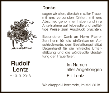 Traueranzeige von Rudolf Lentz von Eschwege