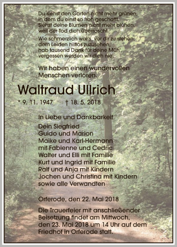 Traueranzeige von Waltraud Ullrich von Eschwege