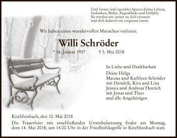 Traueranzeige von Willi Schröder von Eschwege