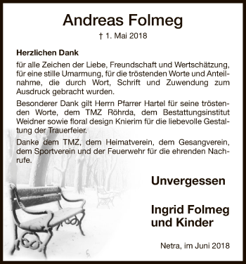 Traueranzeige von Andreas Folmeg von Eschwege