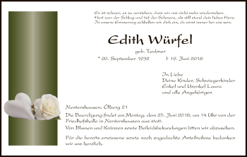 Traueranzeige von Edith Würfel von Eschwege