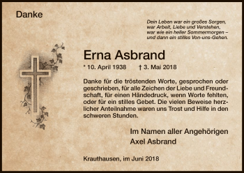 Traueranzeige von Erna Asbrand von Eschwege