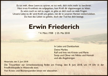 Traueranzeige von Erwin Friederich von Eschwege