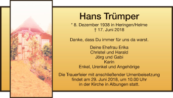 Traueranzeige von Hans Trümper von Eschwege