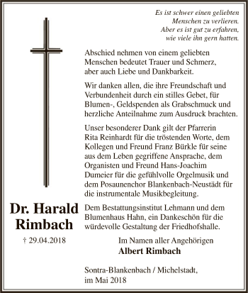 Traueranzeige von Harald Rimbach von Eschwege