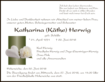 Traueranzeige von Katharina Herwig von Eschwege