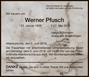 Traueranzeige von Werner Pfusch von Eschwege