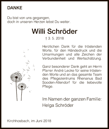 Traueranzeige von Willi Schröder von Eschwege