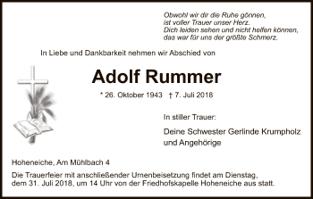 Traueranzeige von Adolf Rummer von Eschwege