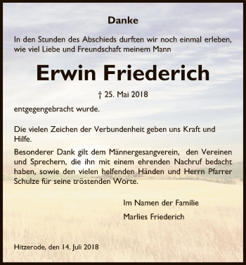 Traueranzeige von Erwin Friederich von Eschwege